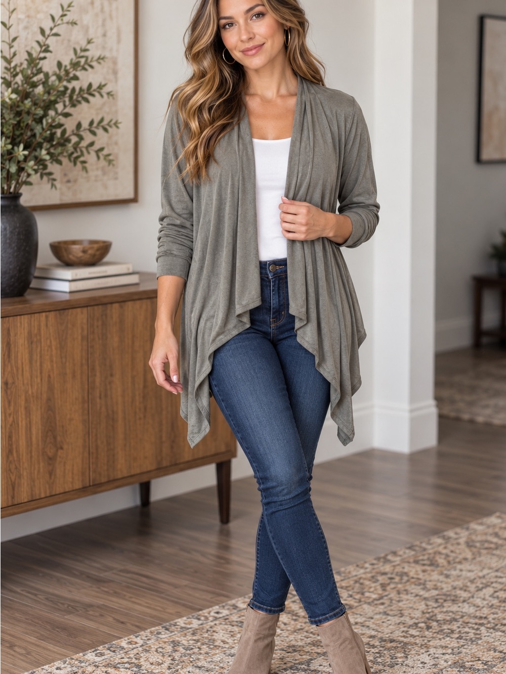 mark. Gray Draped Open-Front Cardigan